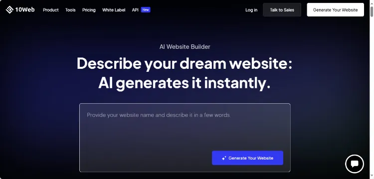 ابزار هوش مصنوعی برای طراحی سایت 10Web